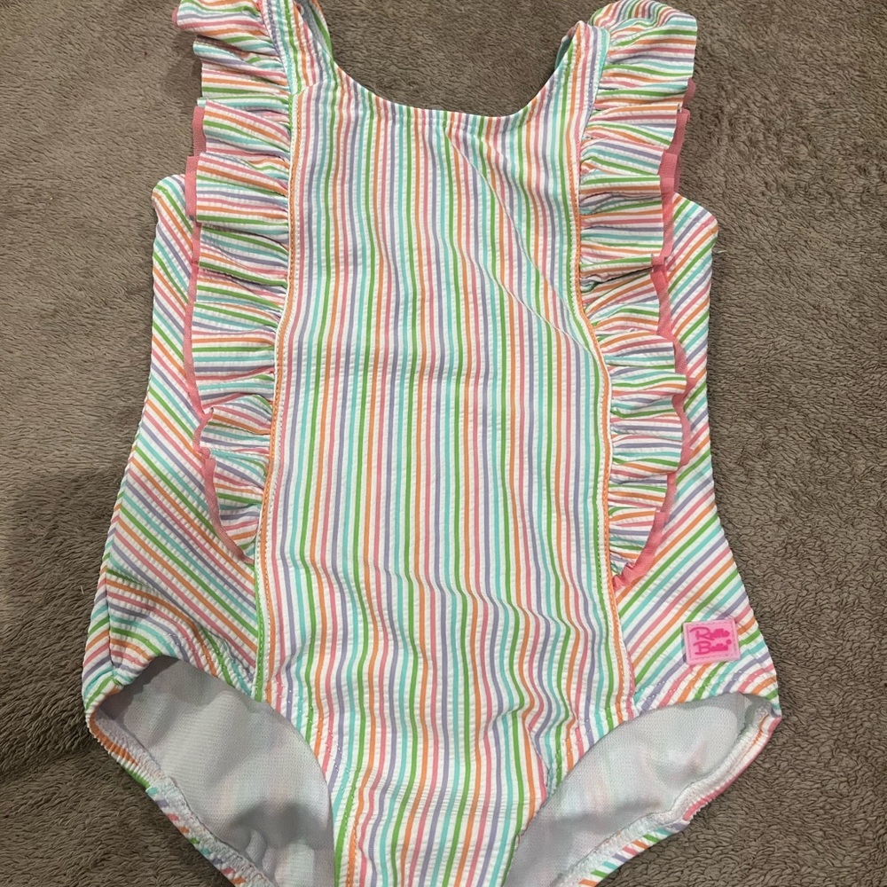 Ruffle Butts Multicolor Striped Kids Swim One Piece 4T